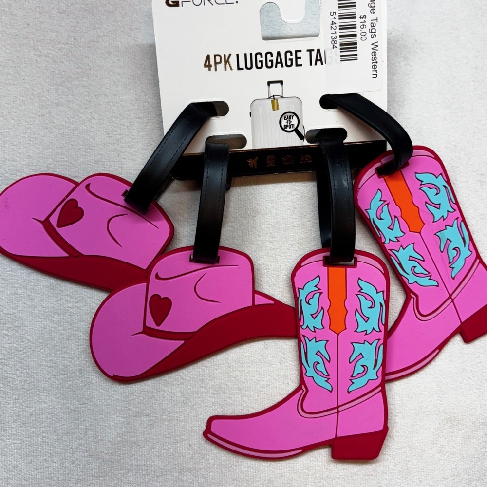 Luggage Tags Pink Western Cowboy Boot Hat 4 Pack G-Force NEW Cowgirl Country